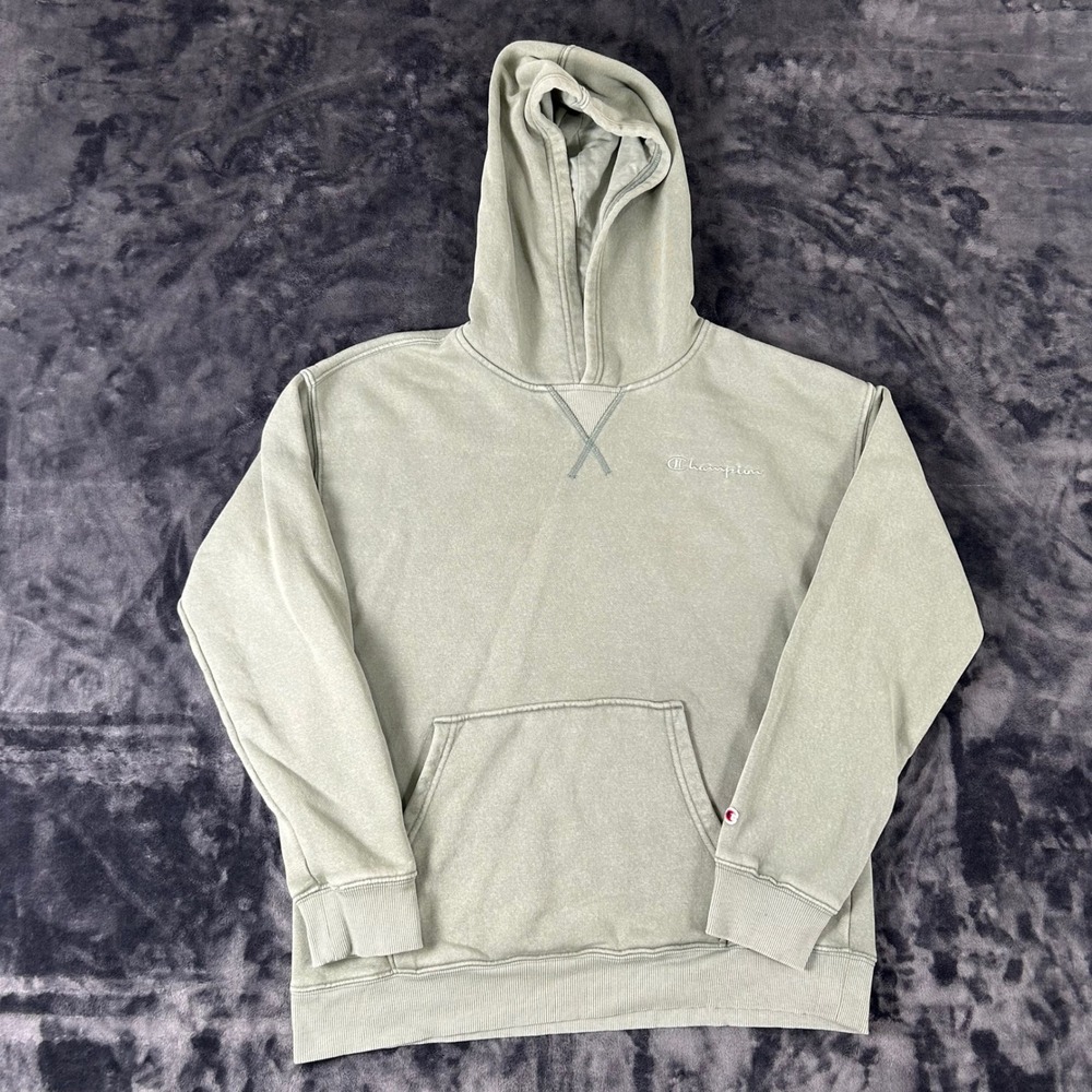 Champion Hoodie Kids Size L‎ 14/16 Green Embroidered Script Pullover Sweatshirt